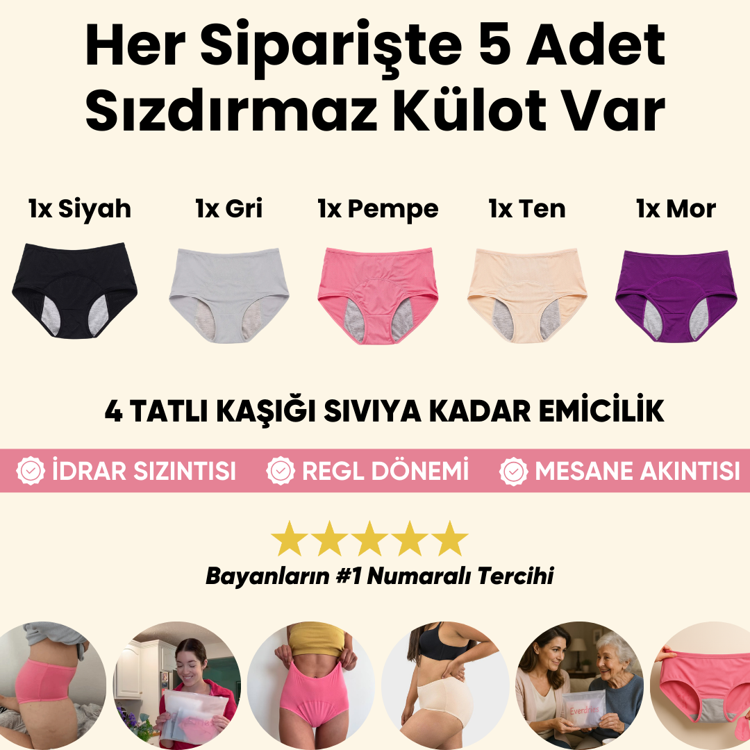 EveryDryies™ Sızdırmaz & Korumalı İç Çamaşırı - 5 Adet 1599 TL